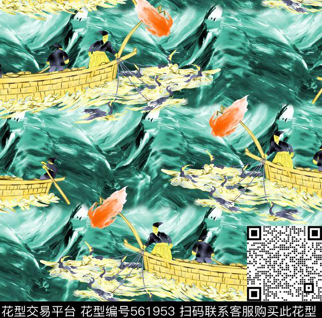 中国风水彩几何数码印花华亿平台下载（图片编号: 561953） - 瓦栏（Walan）