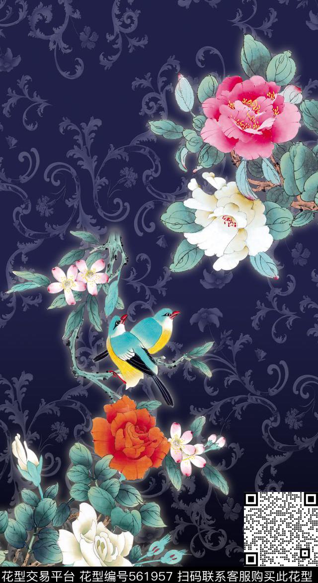 中国风工笔国画数码印花华亿平台下载（图片编号: 561957） - 瓦栏（Walan）