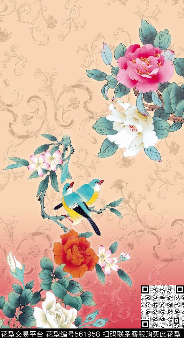 中国风工笔国画数码印花华亿平台下载（图片编号: 561958） - 瓦栏（Walan）