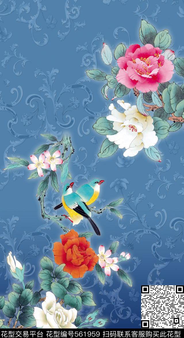 中国风工笔国画数码印花华亿平台下载（图片编号: 561959） - 瓦栏（Walan）