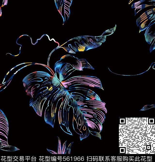 热带风龟背竹炫彩叶数码印花华亿平台下载（图片编号: 561966） - 瓦栏（Walan）