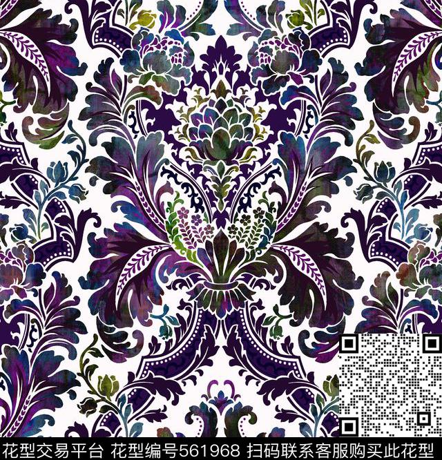 卷草纹欧式纹样时尚经典数码印花华亿平台下载（图片编号: 561968） - 瓦栏（Walan）