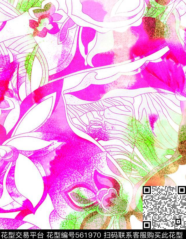 花卉清新淡彩手绘花卉小清新传统印花华亿平台下载（图片编号: 561970） - 瓦栏（Walan）