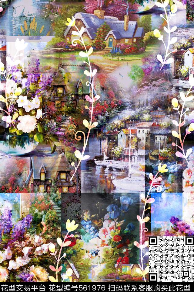 风景油画花卉油画花藤数码印花华亿平台下载（图片编号: 561976） - 瓦栏（Walan）