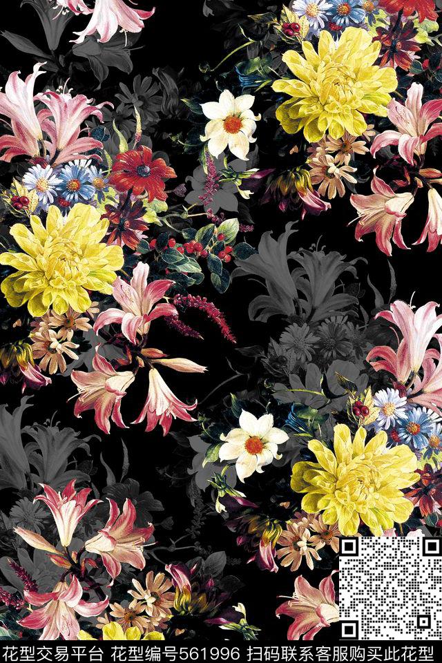 百合花卉女装数码印花华亿平台下载（图片编号: 561996） - 瓦栏（Walan）