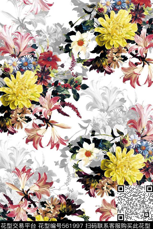 油画百合花卉数码印花华亿平台下载（图片编号: 561997） - 瓦栏（Walan）