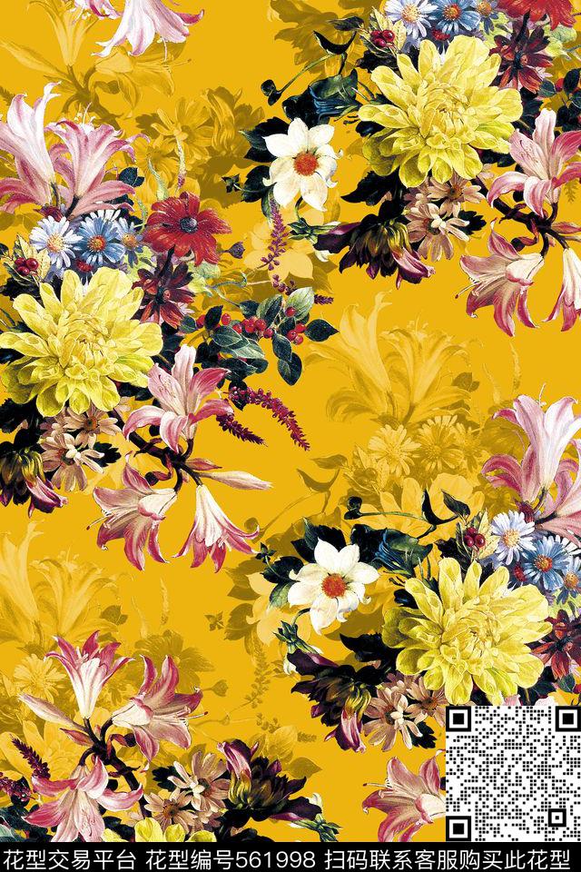 油画百合花卉数码印花华亿平台下载（图片编号: 561998） - 瓦栏（Walan）