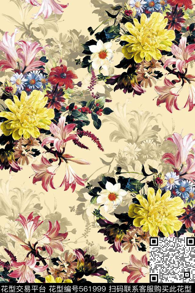 油画百合花卉数码印花华亿平台下载（图片编号: 561999） - 瓦栏（Walan）