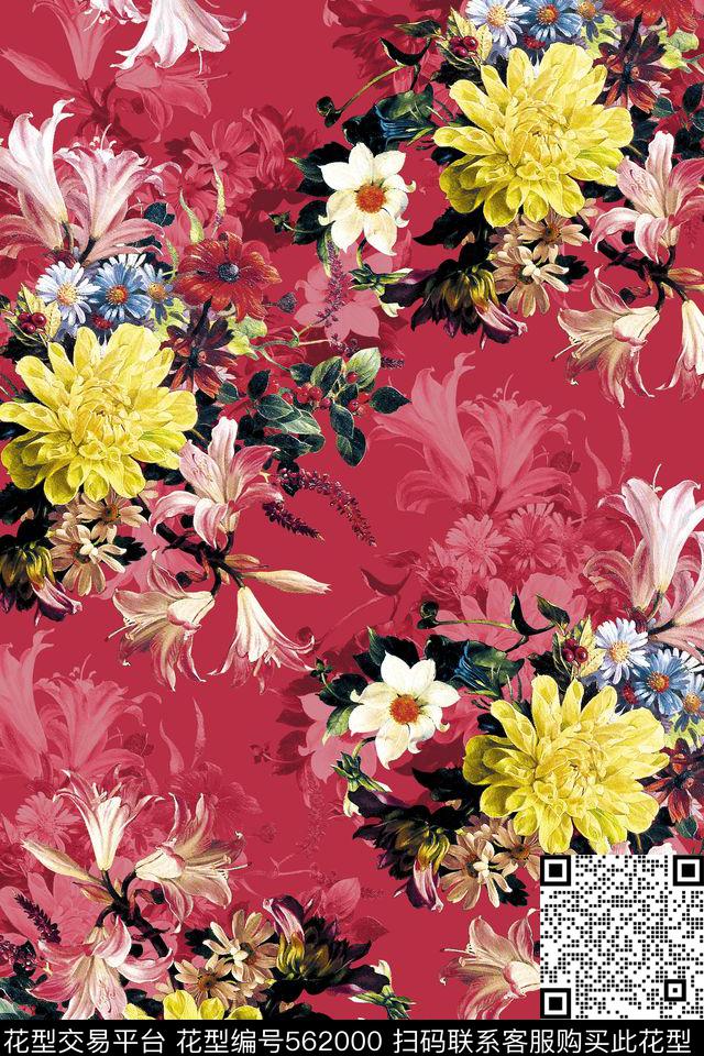 油画百合花卉数码印花华亿平台下载（图片编号: 562000） - 瓦栏（Walan）