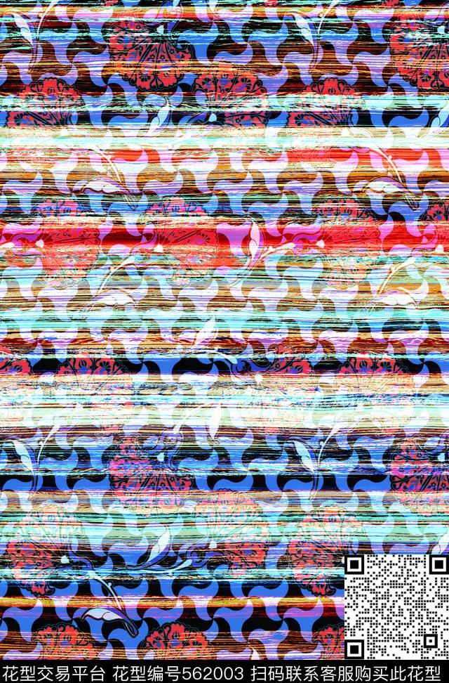 时尚彩条花纹数码印花华亿平台下载（图片编号: 562003） - 瓦栏（Walan）