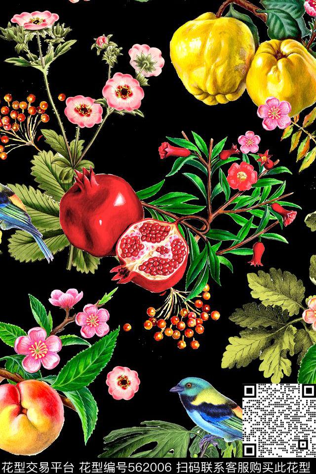 时尚花卉小鸟数码印花华亿平台下载（图片编号: 562006） - 瓦栏（Walan）