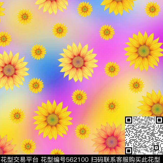 简约太阳花炫彩传统印花华亿平台下载（图片编号: 562100） - 瓦栏（Walan）