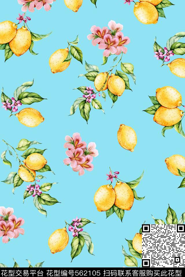 文艺清新柠檬小花春夏女装数码印花华亿平台下载（图片编号: 562105） - 瓦栏（Walan）