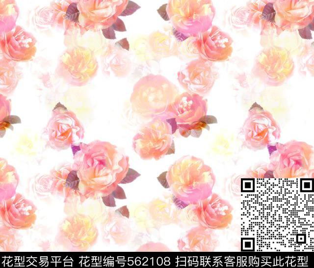浪漫模糊女性化写实花卉渐变模糊叠加抽象数码印花华亿平台下载（图片编号: 562108） - 瓦栏（Walan）