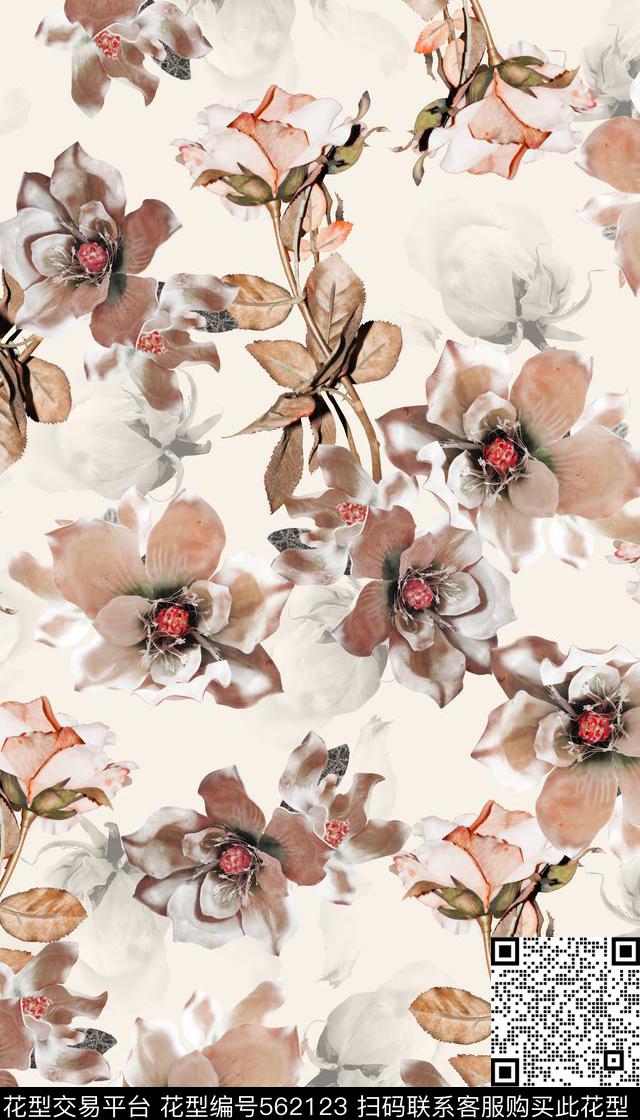 花卉时尚清新玫瑰数码印花华亿平台下载（图片编号: 562123） - 瓦栏（Walan）
