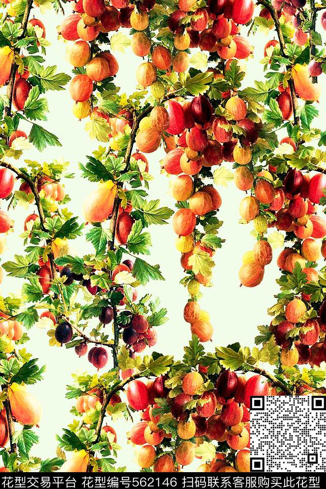 简约清新满版数码印花服装植物枝叶果实数码印花华亿平台下载（图片编号: 562146） - 瓦栏（Walan）