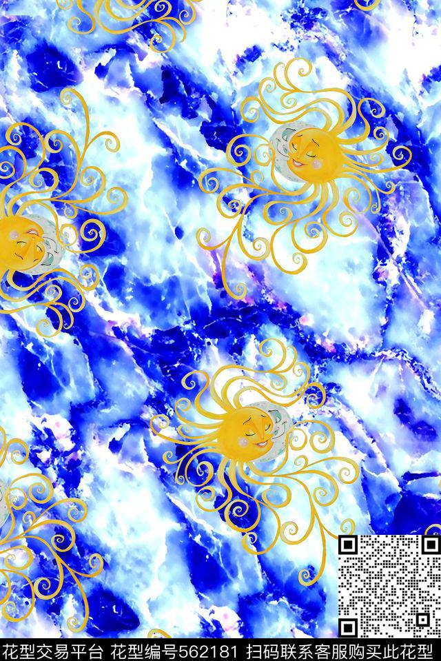 时尚大牌欧美风格抽象肌理纹月亮太阳数码印花华亿平台下载（图片编号: 562181） - 瓦栏（Walan）
