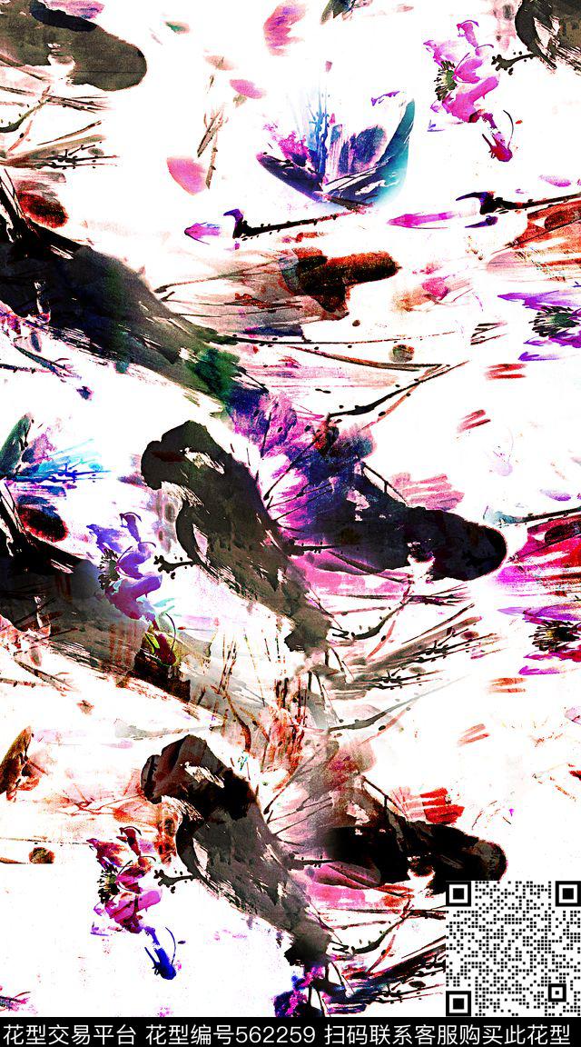满版数码印花服装水墨水彩中国风数码印花华亿平台下载（图片编号: 562259） - 瓦栏（Walan）