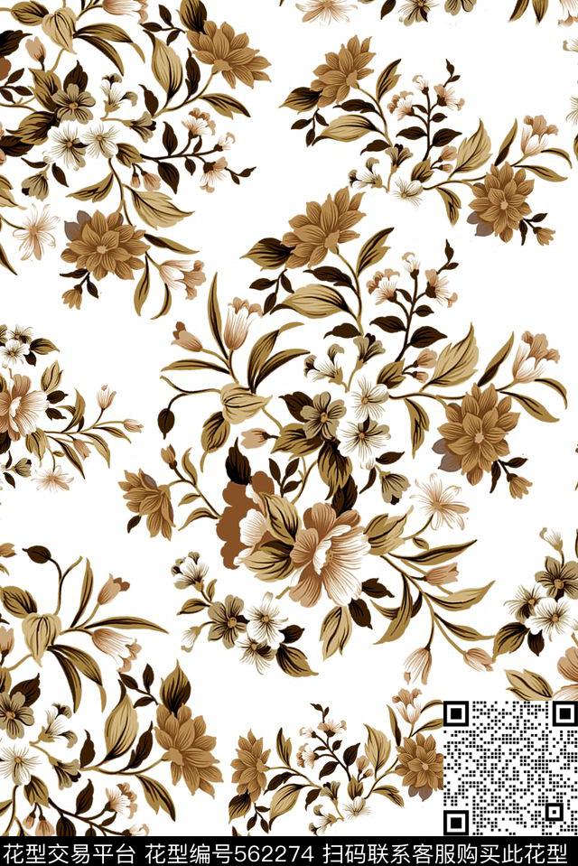 中国风复古花卉服装家纺箱包青花瓷系列复古花卉花卉传统印花华亿平台下载（图片编号: 562274） - 瓦栏（Walan）