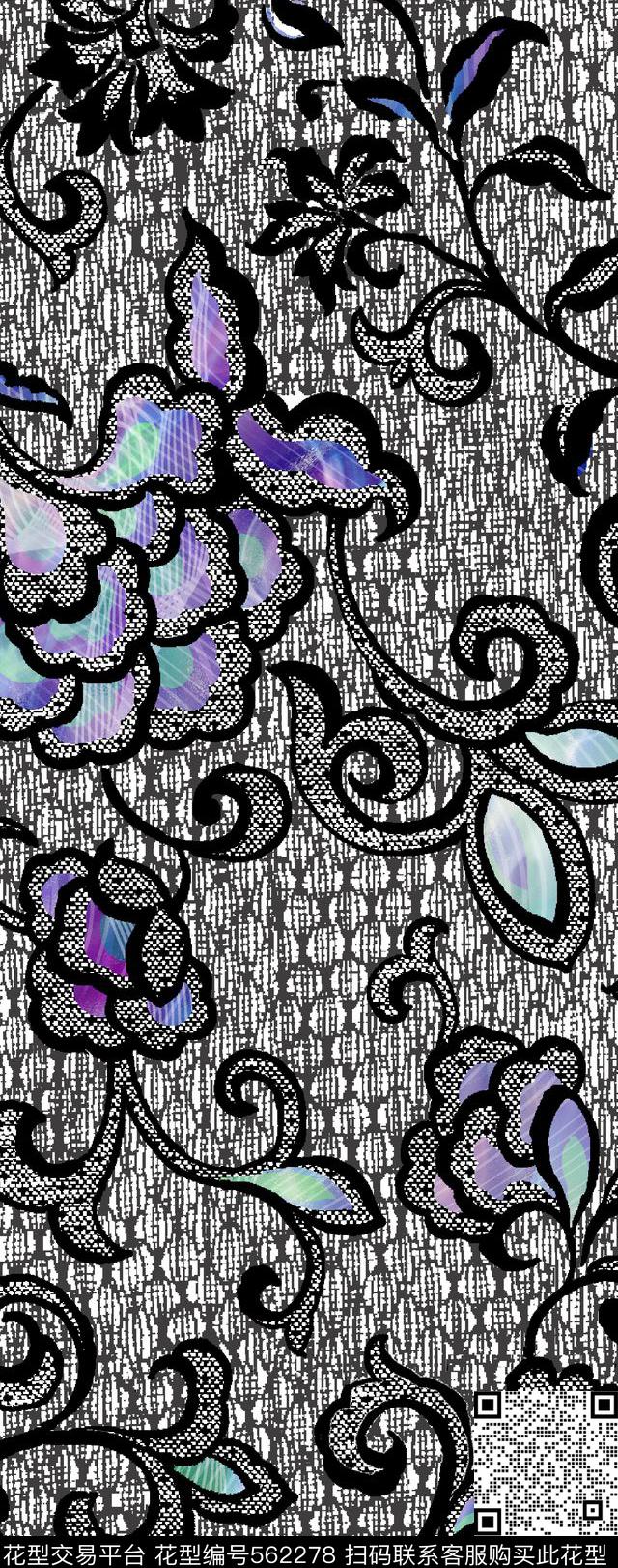 蕾丝网格流行时尚数码印花华亿平台下载（图片编号: 562278） - 瓦栏（Walan）