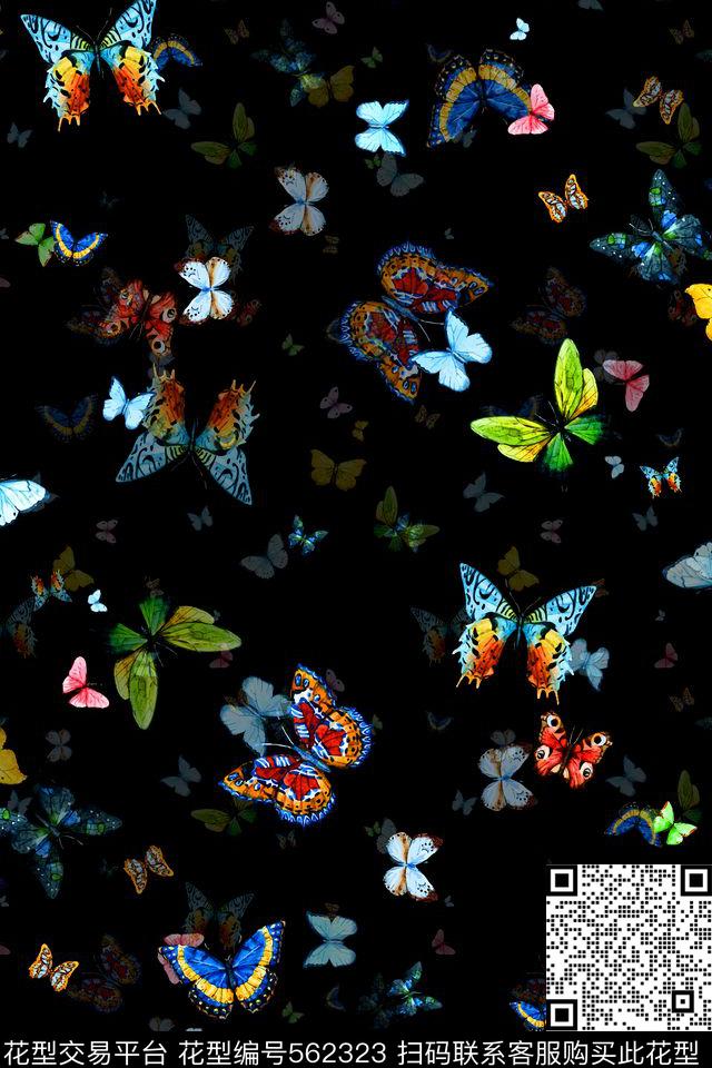 蝴蝶水彩画田园风数码印花华亿平台下载（图片编号: 562323） - 瓦栏（Walan）