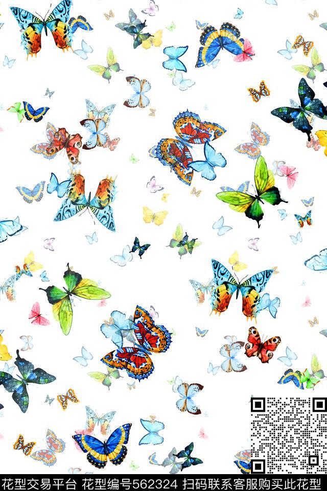 蝴蝶水彩画田园风数码印花华亿平台下载（图片编号: 562324） - 瓦栏（Walan）