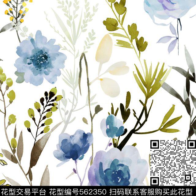 花卉手绘田园清新数码印花华亿平台下载（图片编号: 562350） - 瓦栏（Walan）