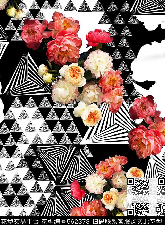 花朵几何抽象女装数码印花华亿平台下载（图片编号: 562373） - 瓦栏（Walan）