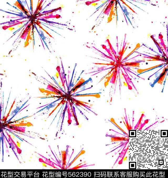 多彩花卉水彩数码印花华亿平台下载（图片编号: 562390） - 瓦栏（Walan）