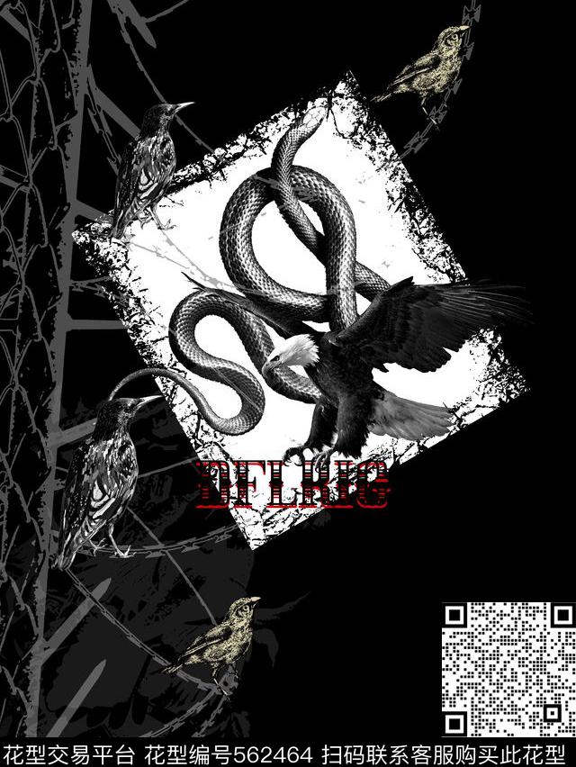 抽象男装图案老鹰与蛇男装衬衫图案数码印花华亿平台下载（图片编号: 562464） - 瓦栏（Walan）