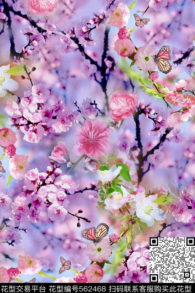花卉桃花树枝数码印花华亿平台下载（图片编号: 562468） - 瓦栏（Walan）