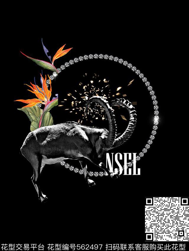 天堂鸟抽象男装图案山羊数码印花华亿平台下载（图片编号: 562497） - 瓦栏（Walan）