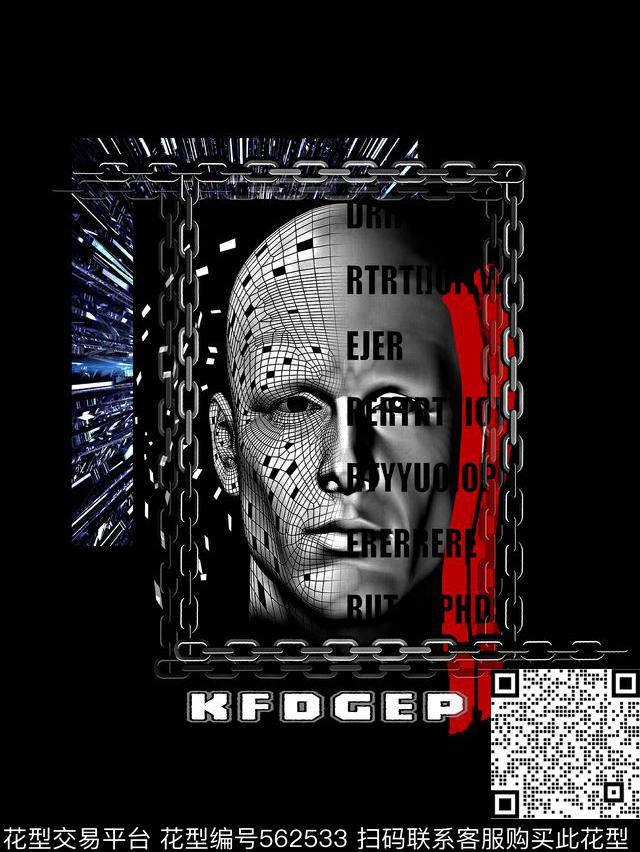 抽象男装图案未来科技人物头像数码印花华亿平台下载（图片编号: 562533） - 瓦栏（Walan）