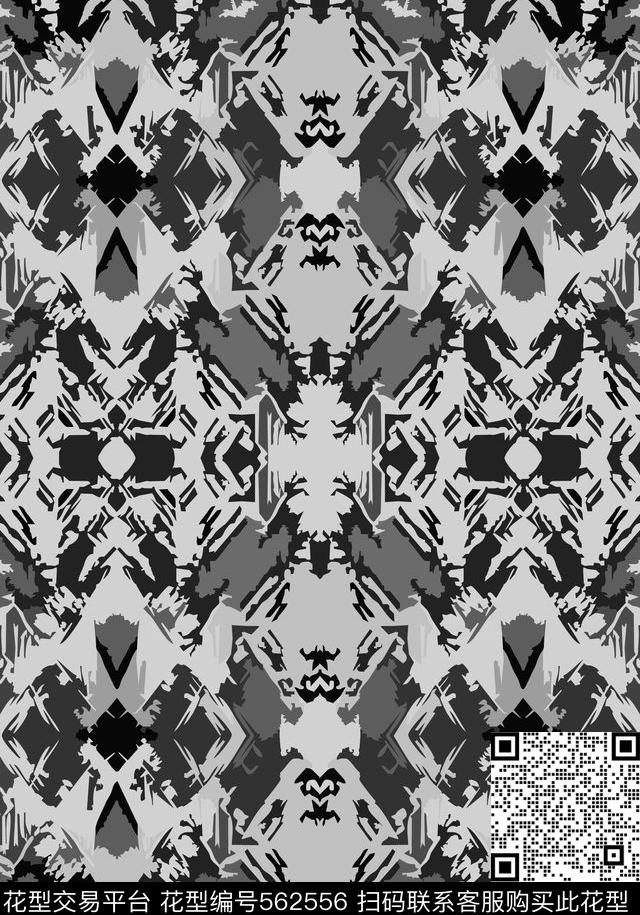 抽象黑白灰华亿平台传统印花华亿平台下载（图片编号: 562556） - 瓦栏（Walan）