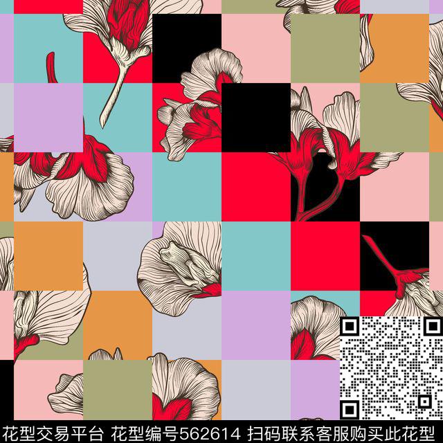 几何花瓣色块数码印花华亿平台下载（图片编号: 562614） - 瓦栏（Walan）