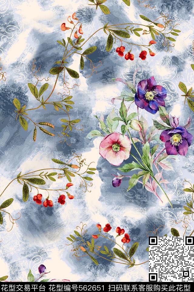 素雅清新抽象底纹花卉叶子数码印花华亿平台下载（图片编号: 562651） - 瓦栏（Walan）