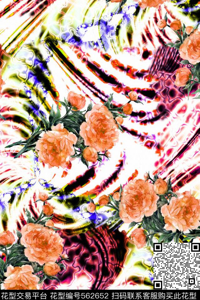 复古花卉抽象笔刷数码印花华亿平台下载（图片编号: 562652） - 瓦栏（Walan）