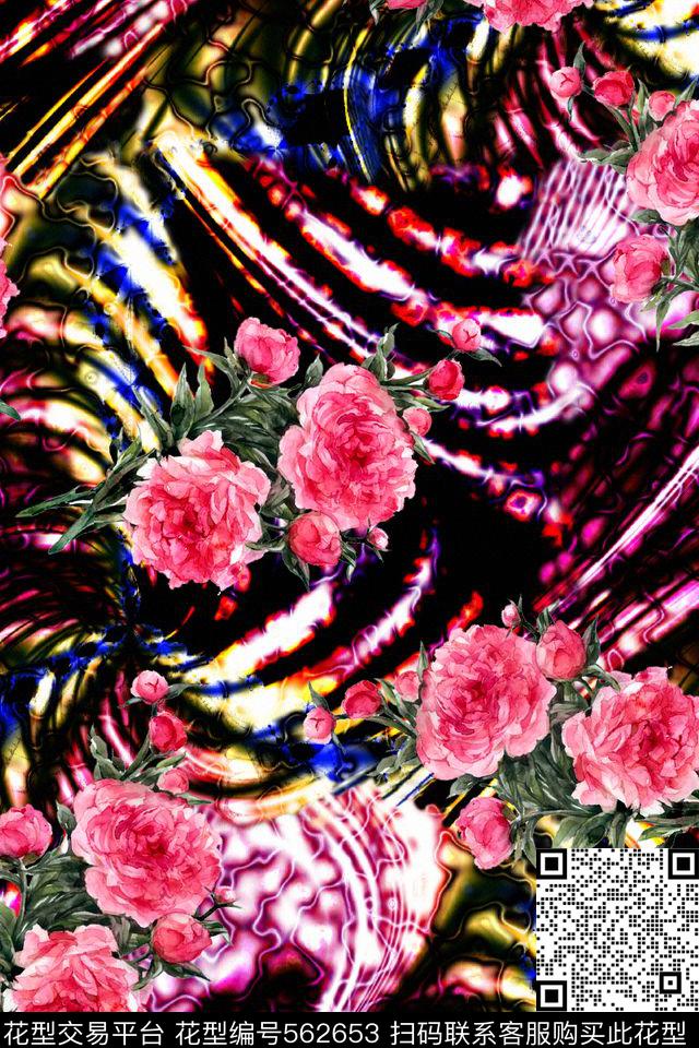 抽象笔刷服装复古数码印花华亿平台下载（图片编号: 562653） - 瓦栏（Walan）