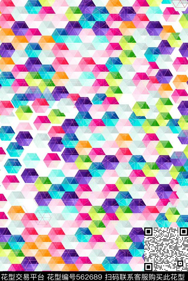 幻彩六边形民族风数码印花华亿平台下载（图片编号: 562689） - 瓦栏（Walan）