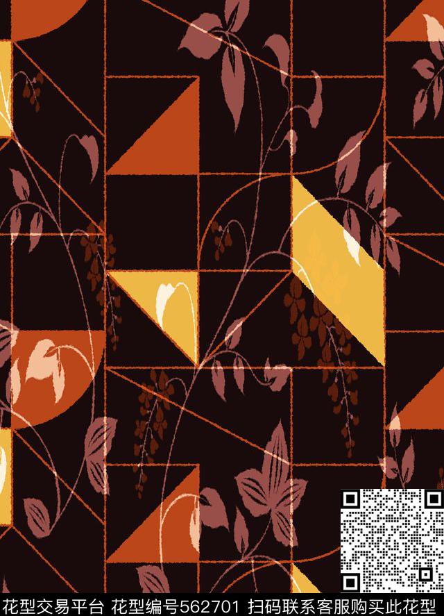 几何方块树枝花卉随性传统印花华亿平台下载（图片编号: 562701） - 瓦栏（Walan）