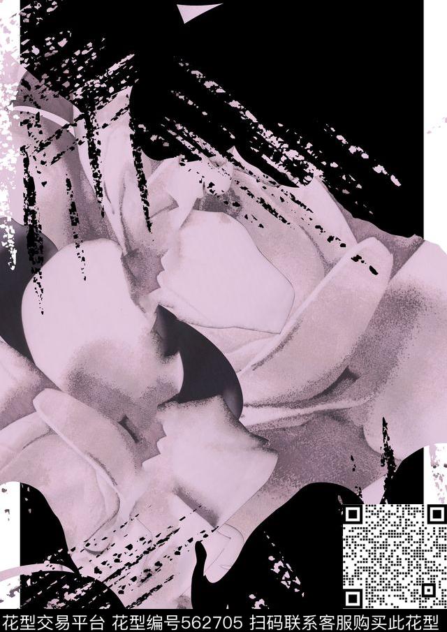 大气黑白粉花朵数码印花华亿平台下载（图片编号: 562705） - 瓦栏（Walan）