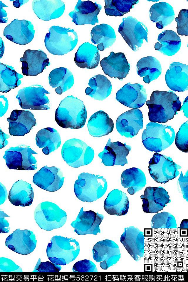 蓝色水彩水墨数码印花华亿平台下载（图片编号: 562721） - 瓦栏（Walan）