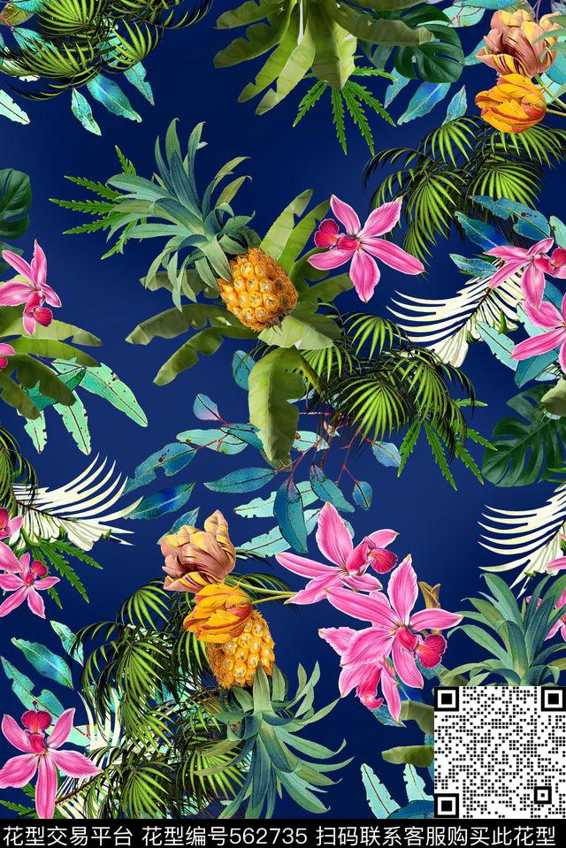 手绘花卉热带风情数码印花华亿平台下载（图片编号: 562735） - 瓦栏（Walan）