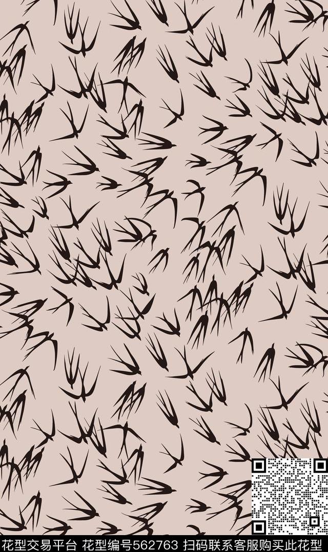 手绘燕子剪影传统印花华亿平台下载（图片编号: 562763） - 瓦栏（Walan）