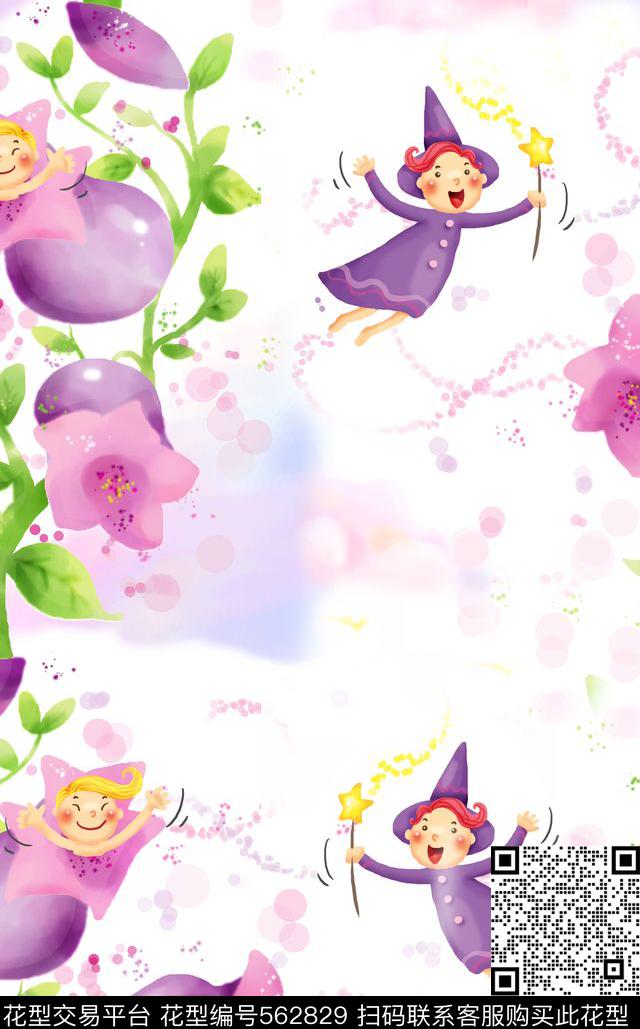 卡通人物漫画飞翔的天使数码印花华亿平台下载（图片编号: 562829） - 瓦栏（Walan）