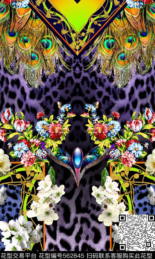 时尚豹纹花卉数码印花华亿平台下载（图片编号: 562845） - 瓦栏（Walan）