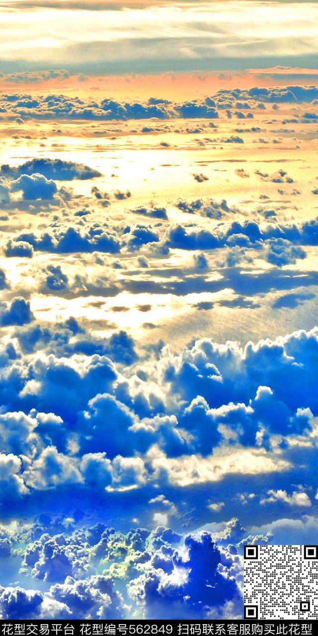 时尚云朵天空数码印花华亿平台下载（图片编号: 562849） - 瓦栏（Walan）