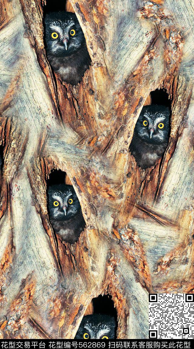 木纹猫头鹰时尚数码印花华亿平台下载（图片编号: 562869） - 瓦栏（Walan）