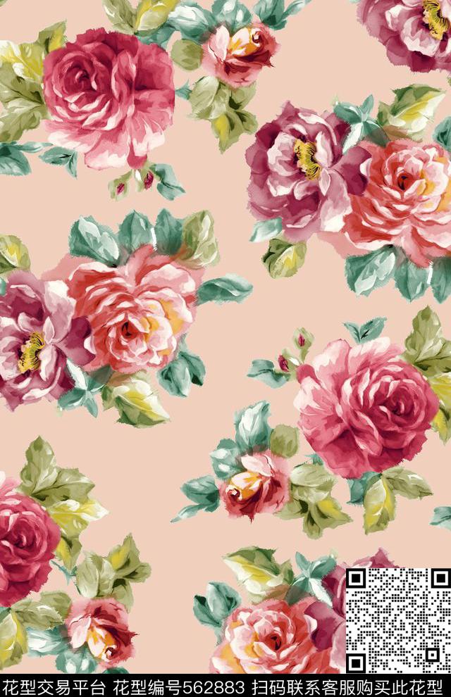花卉玫瑰花女装数码印花华亿平台下载（图片编号: 562883） - 瓦栏（Walan）
