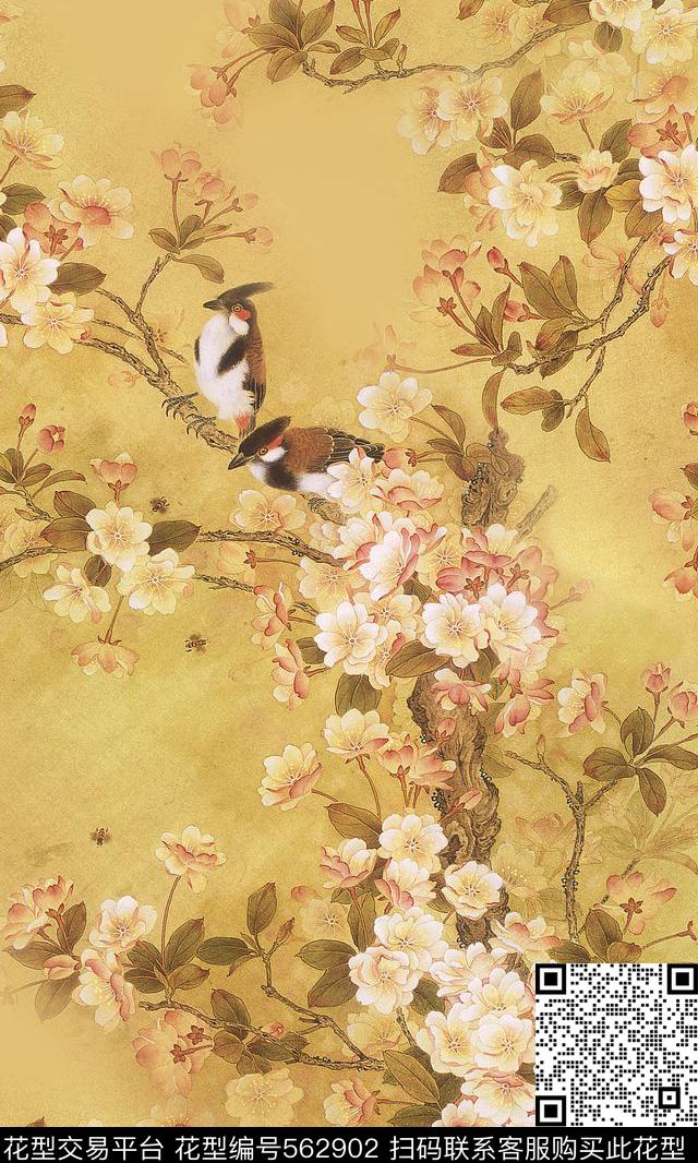 定位工笔画女装数码印花华亿平台下载（图片编号: 562902） - 瓦栏（Walan）